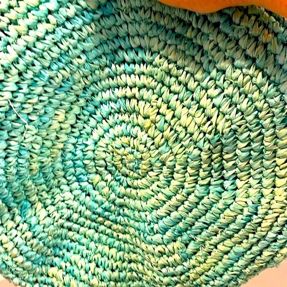 Straw raffia green blue shoulder tote bag - Picture 3 of 5